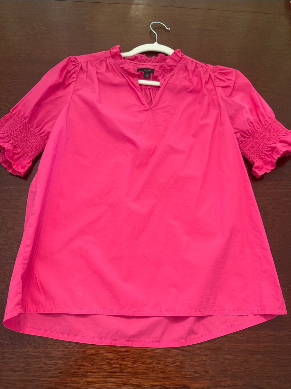 J. Crew Hot Pink Smocked Sleeve Top